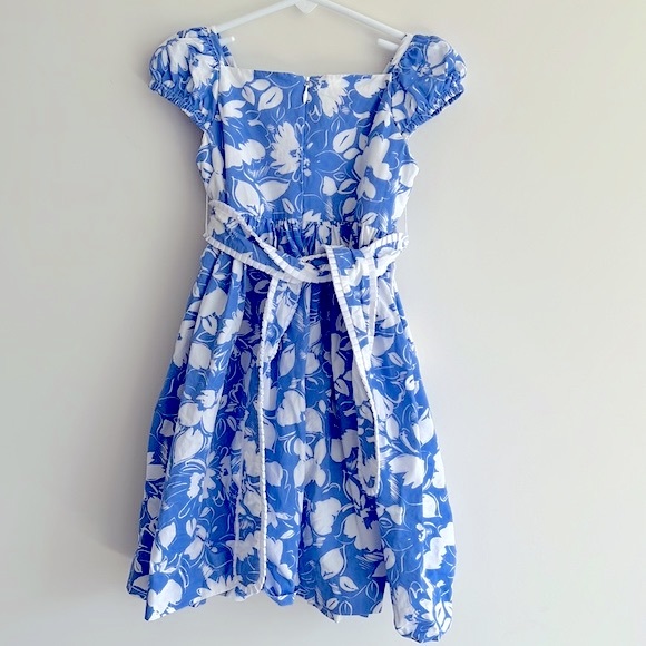 Plum Pudding Blue White Belted Floral Sundress Sz 4T - Picture 5 of 8